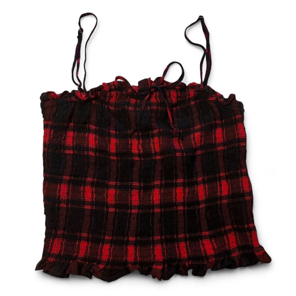 American Threads Red Black Plaid Top